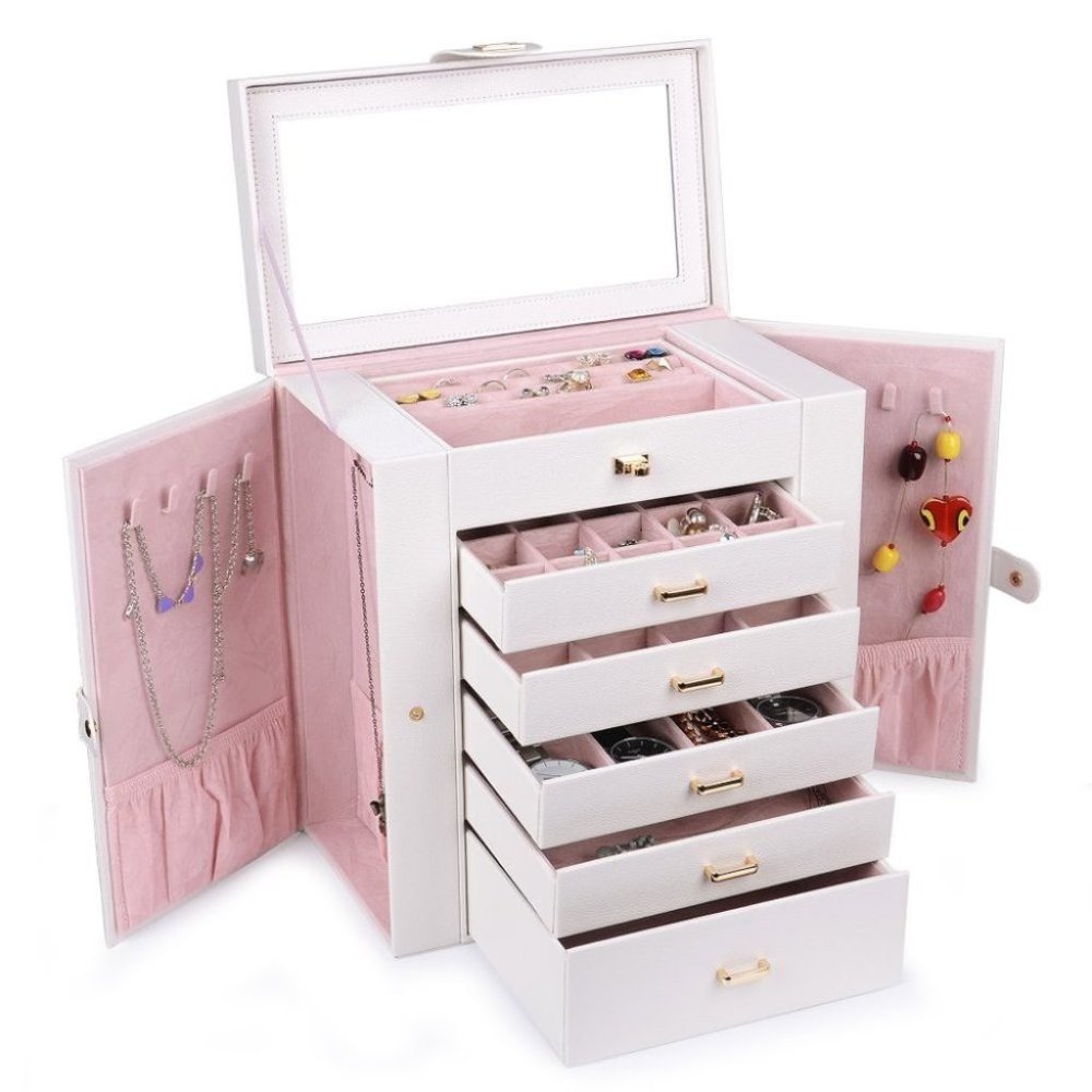 Kendal Huge Leather Jewelry‎ Box / Case / Storage  white faux leather